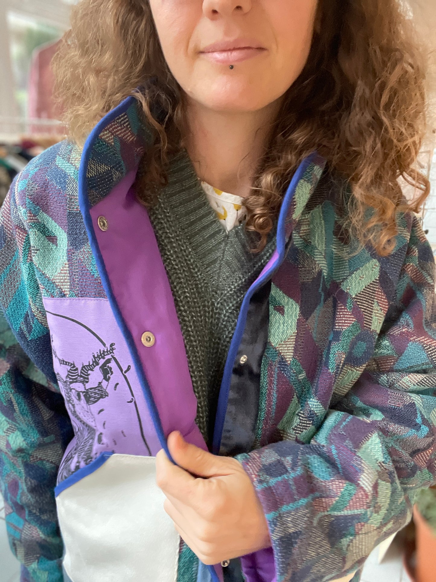 Veste Mazette : rideau graphique bleu