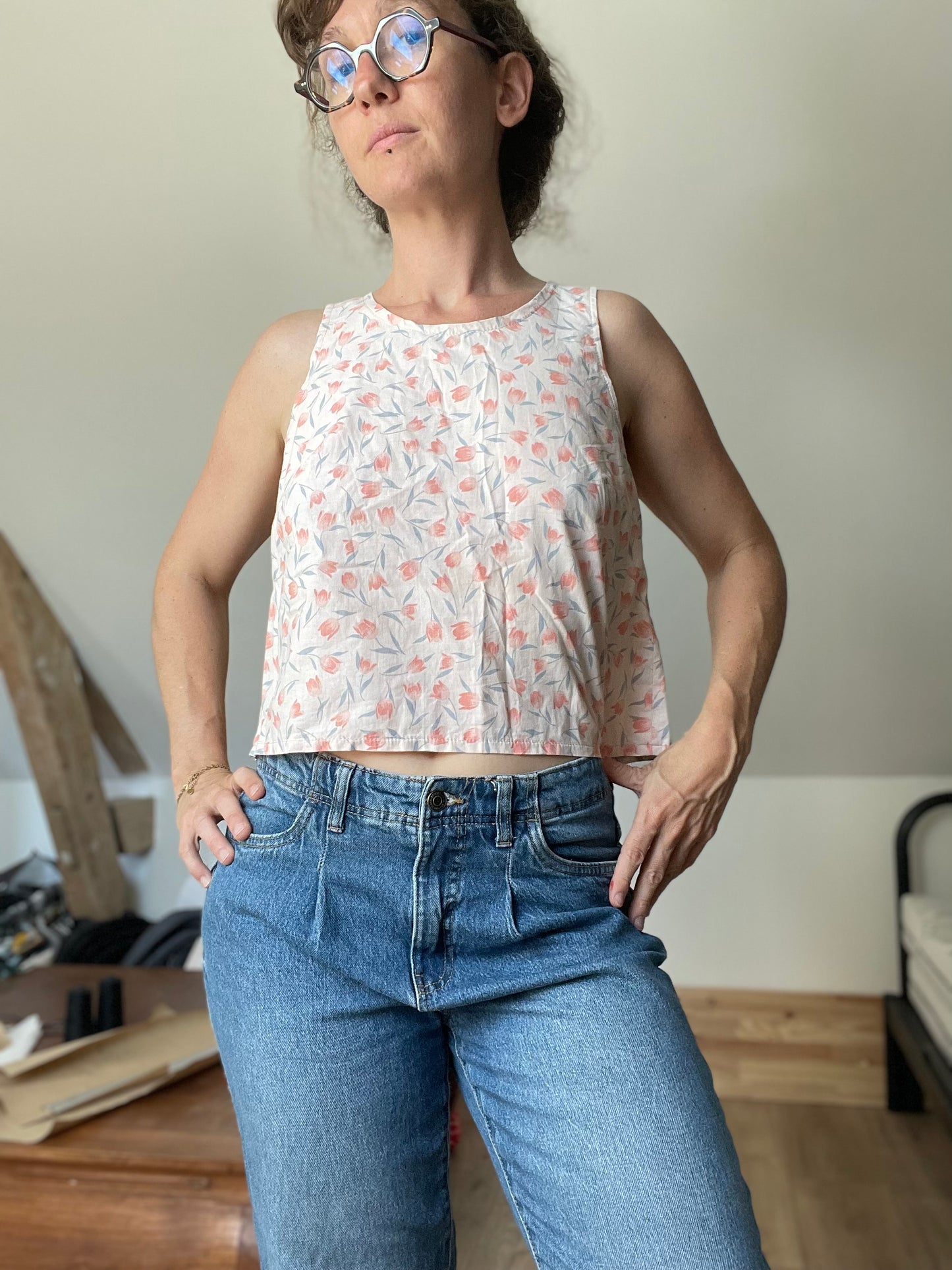 Top Lanza - Dos nu rose à fleurs