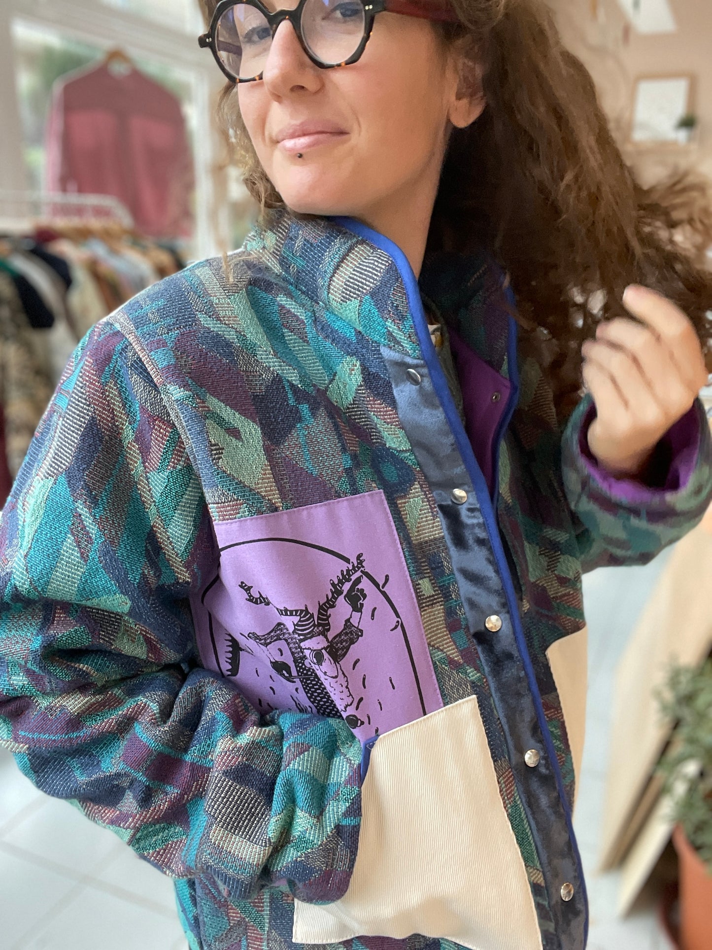 Veste Mazette : rideau graphique bleu