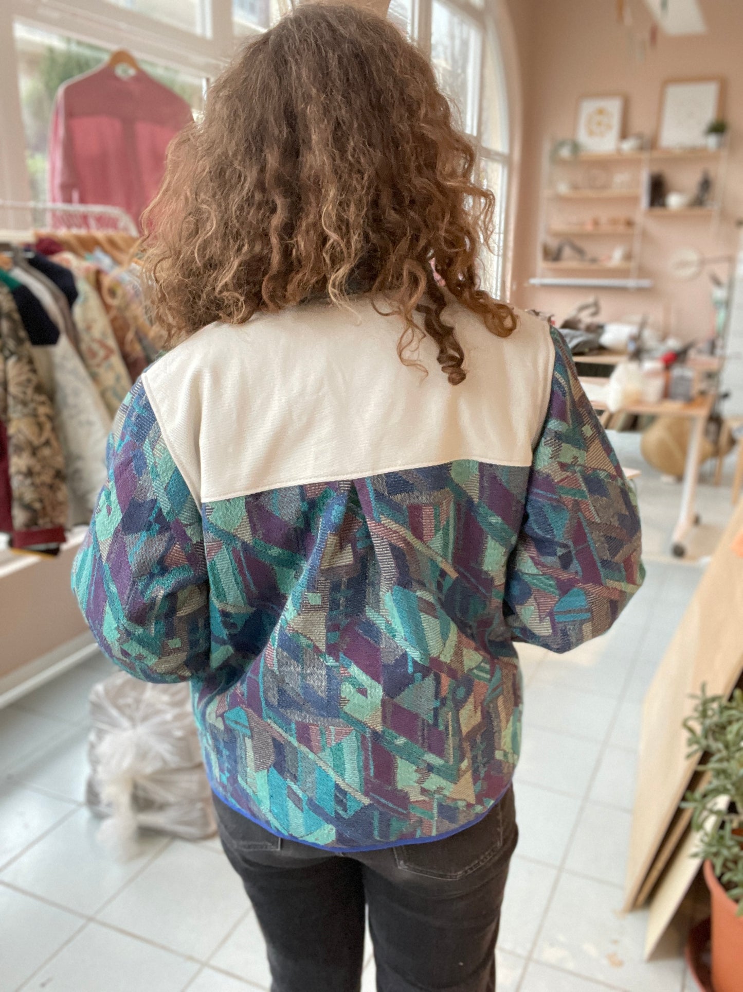 Veste Mazette : rideau graphique bleu
