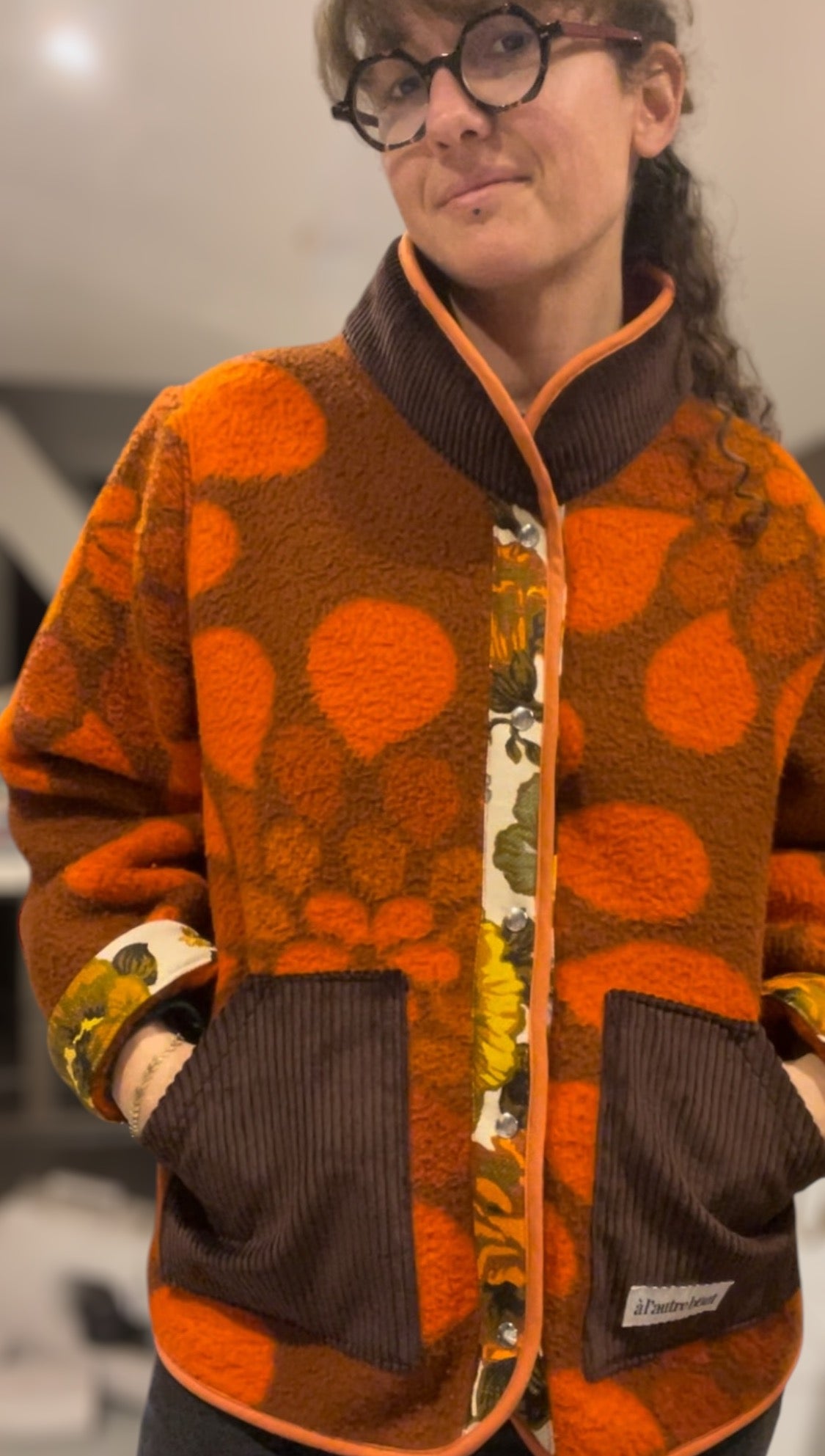 Veste Mazette - couverture polaire orange et marron