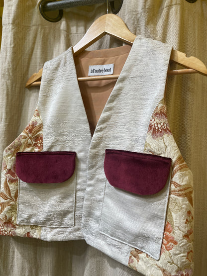 Gilet - tapisserie vintage orange et ecru