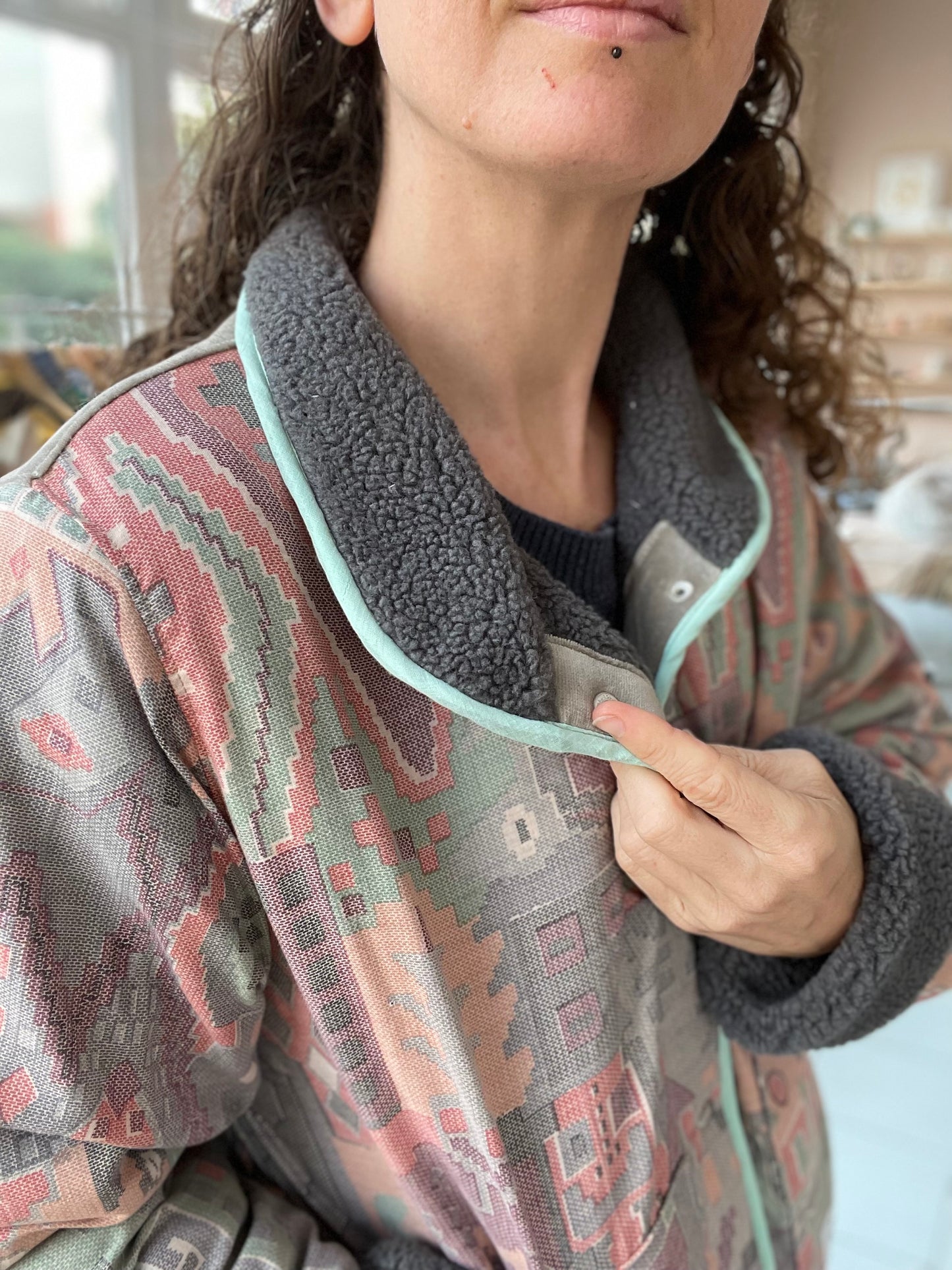 Veste Mazette : polaire et couvre-lit rétro