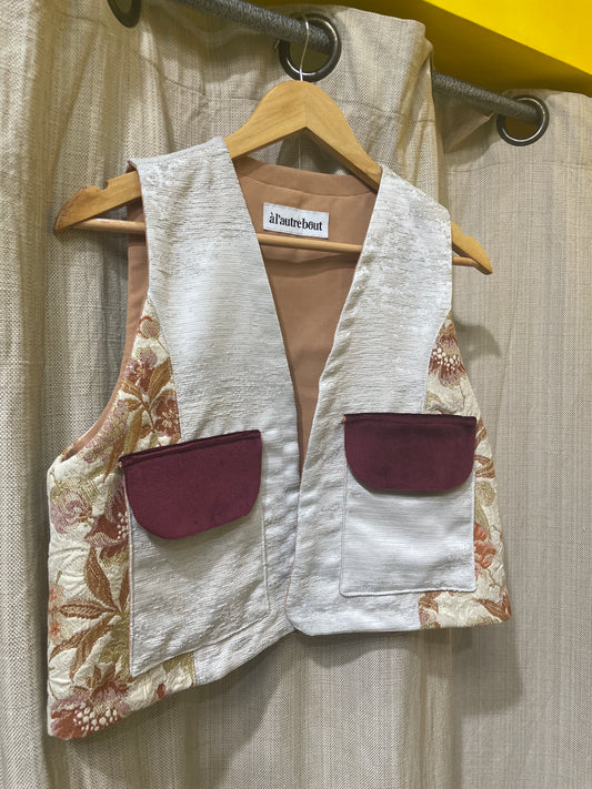Gilet - tapisserie vintage orange et ecru