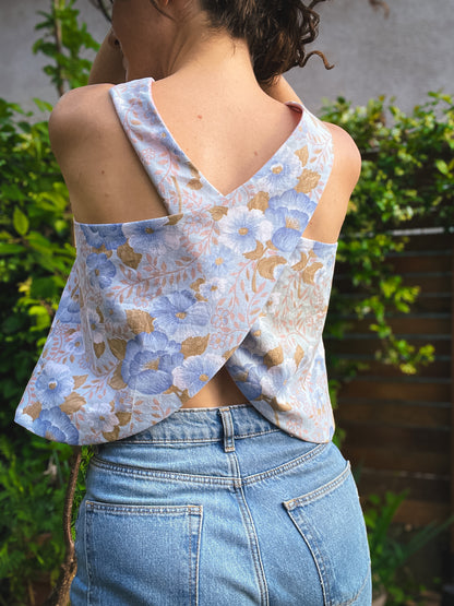 Top Fleur bleue - Reversible, Dos croisé