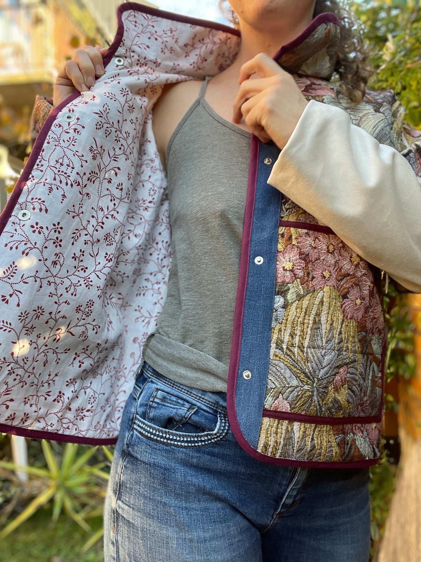 Veste Mazette : tapisserie et velours écru