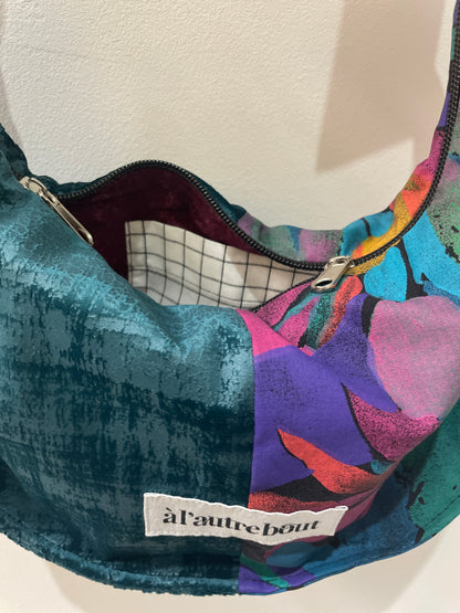 Sac demi lune - rideau coloré et vert sapin