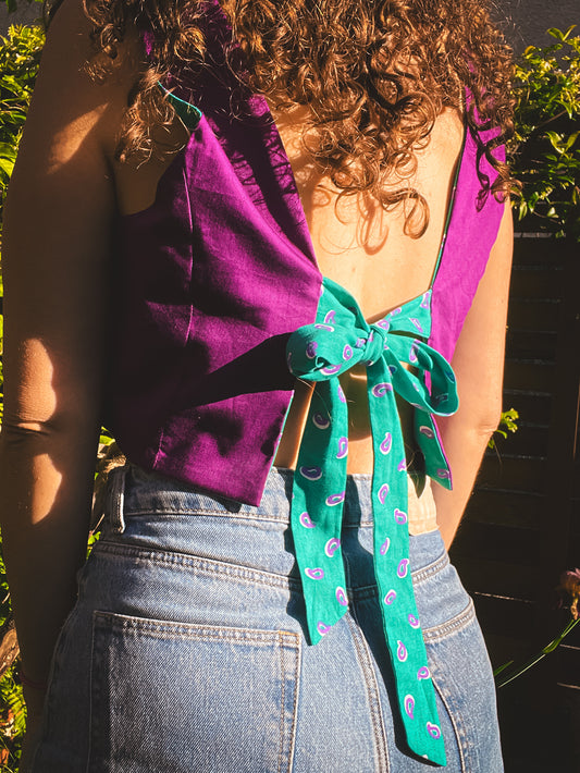 Crop top rétro provençal  - Reversible
