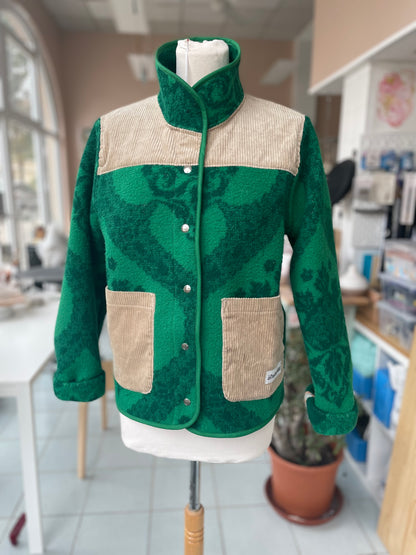 Veste Mazette : couverture verte et velours côtelé