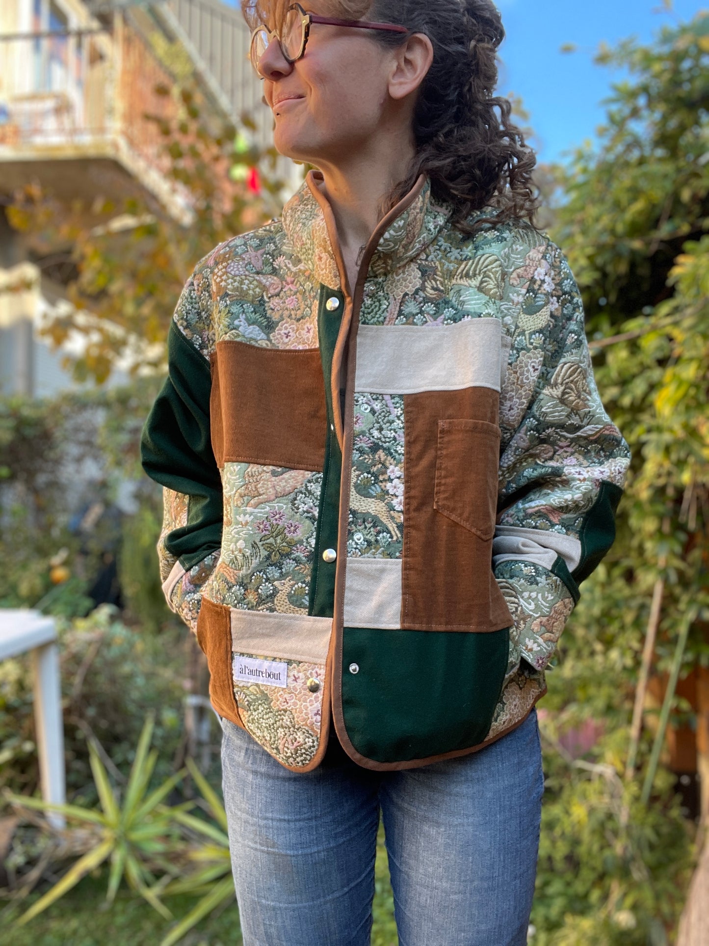 Veste Mazette : patchwork tapisserie nature