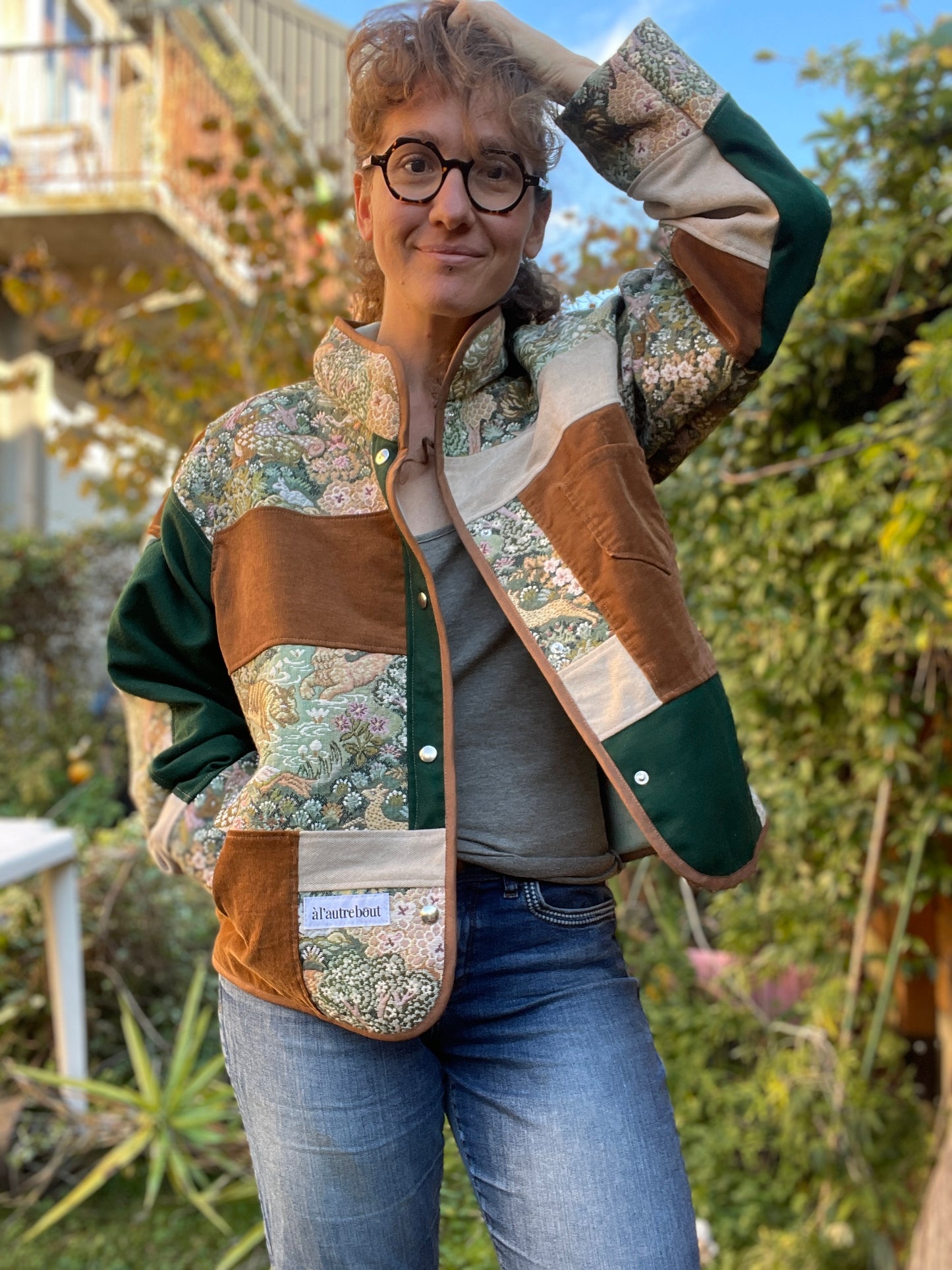 Veste Mazette : patchwork tapisserie nature