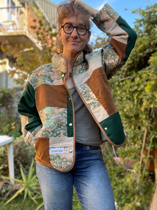 Veste Mazette : patchwork tapisserie nature