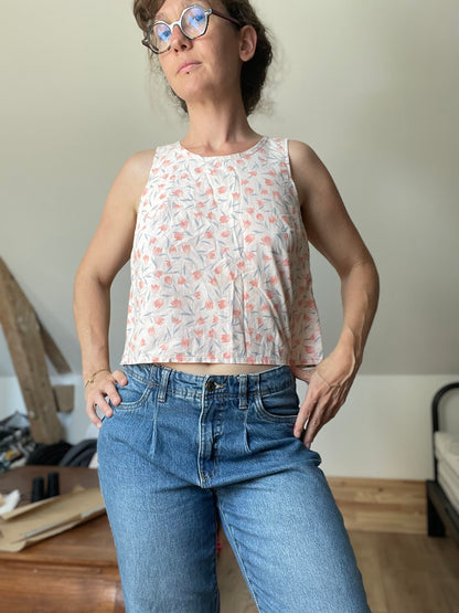 Top Lanza - Dos nu rose à fleurs