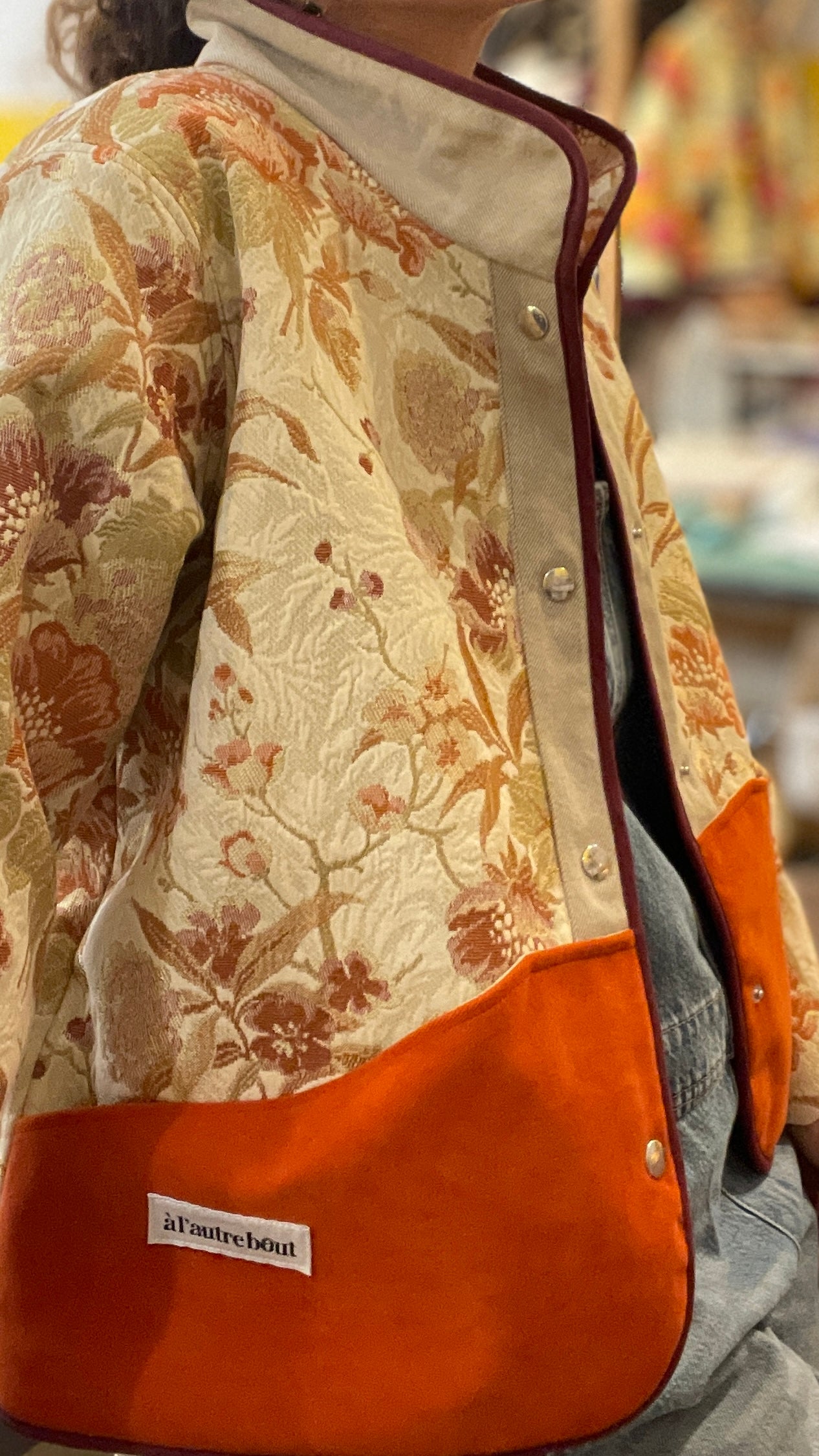 Veste Mazette : tapisserie, orange et bordeaux