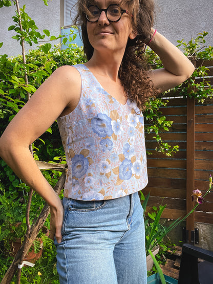 Top Fleur bleue - Reversible, Dos croisé