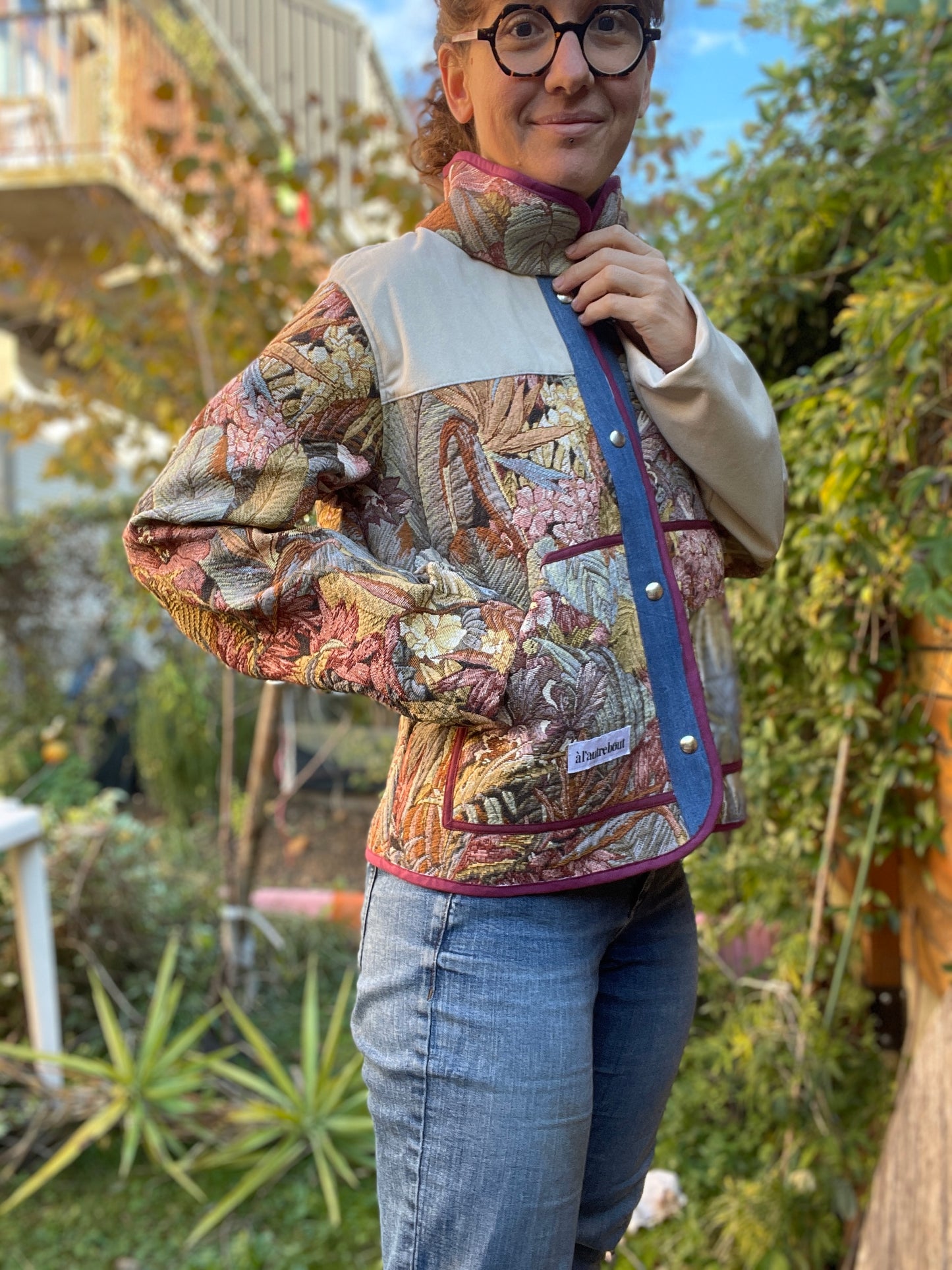 Veste Mazette : tapisserie et velours écru