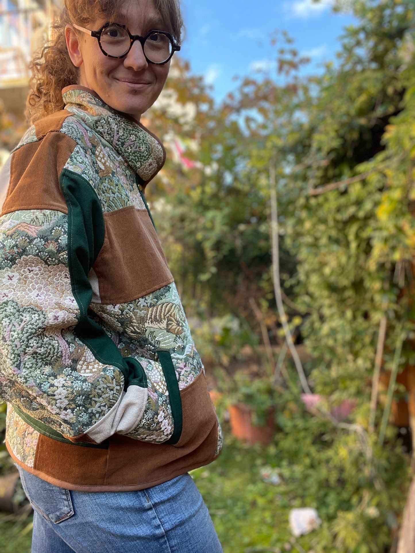 Veste Mazette : patchwork tapisserie nature