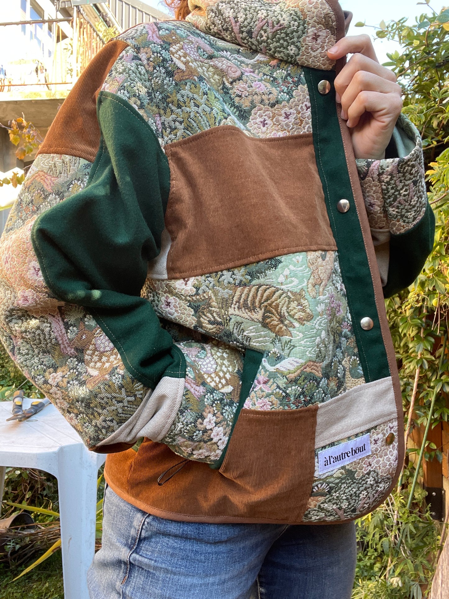 Veste Mazette : patchwork tapisserie nature