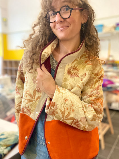 Veste Mazette : tapisserie, orange et bordeaux